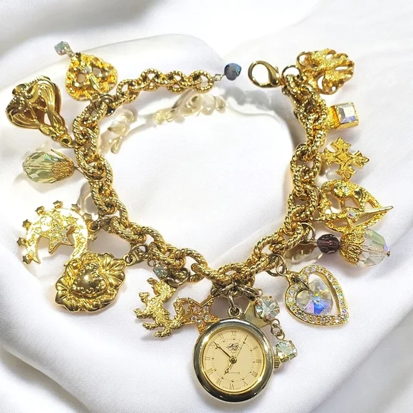 KIRKS FOLLY Vintage Heraldic Watch Charm Bracelet - Picture 1 of 6